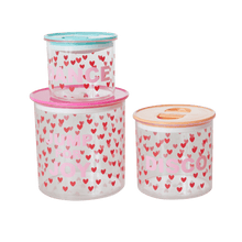 Load image into Gallery viewer, Cute plastic storage containers with heart print.