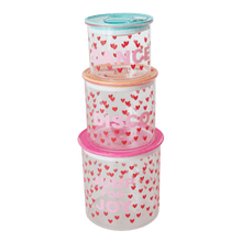 Load image into Gallery viewer, Cute plastic storage containers with heart print.