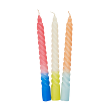 Load image into Gallery viewer, Twisted dinner candles in pink, blue, yellow, white, mint and peach