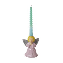 Load image into Gallery viewer, Ceramic baby pink angel candleholder with glitter wings
