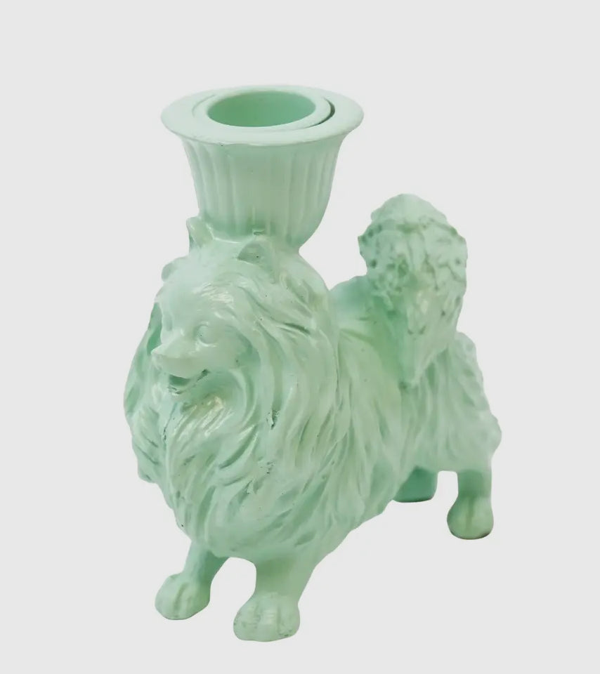 Pomeranian dog candle holder