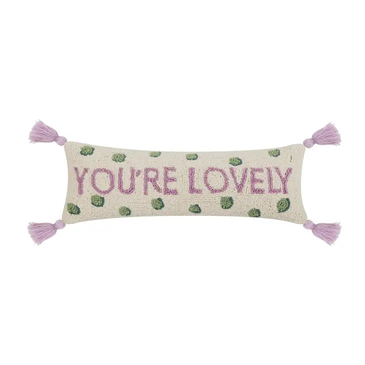 ‘You’re Lovely’ wool hook cushion by Yvonne Ellen