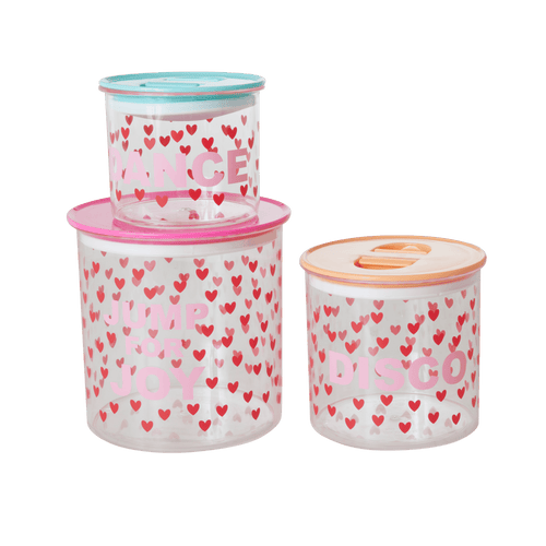 Cute plastic storage containers with heart print. 