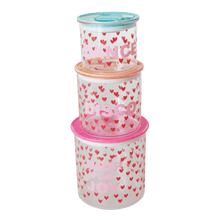 Load image into Gallery viewer, Cute plastic storage containers with heart print. 
