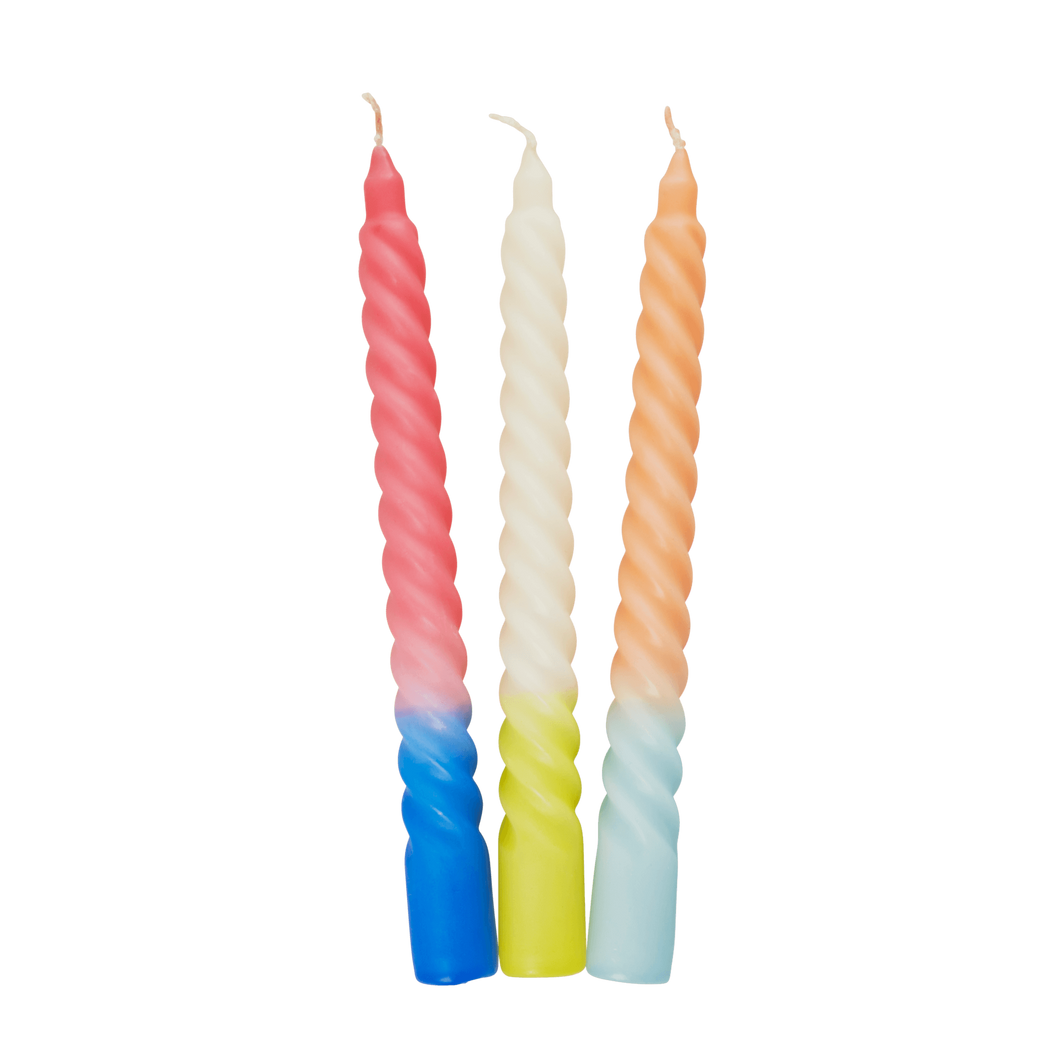 Twisted dinner candles in pink, blue, yellow, white, mint and peach