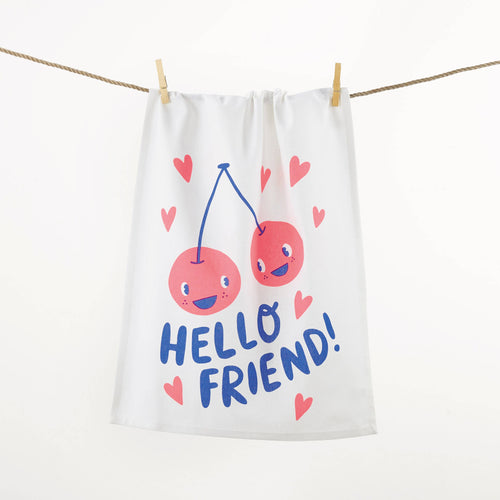 'Hello Friend' cherries tea towel