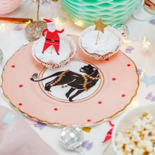 Load image into Gallery viewer, Panther Christmas plate in pink with gold gilt by Yvonne Ellen
