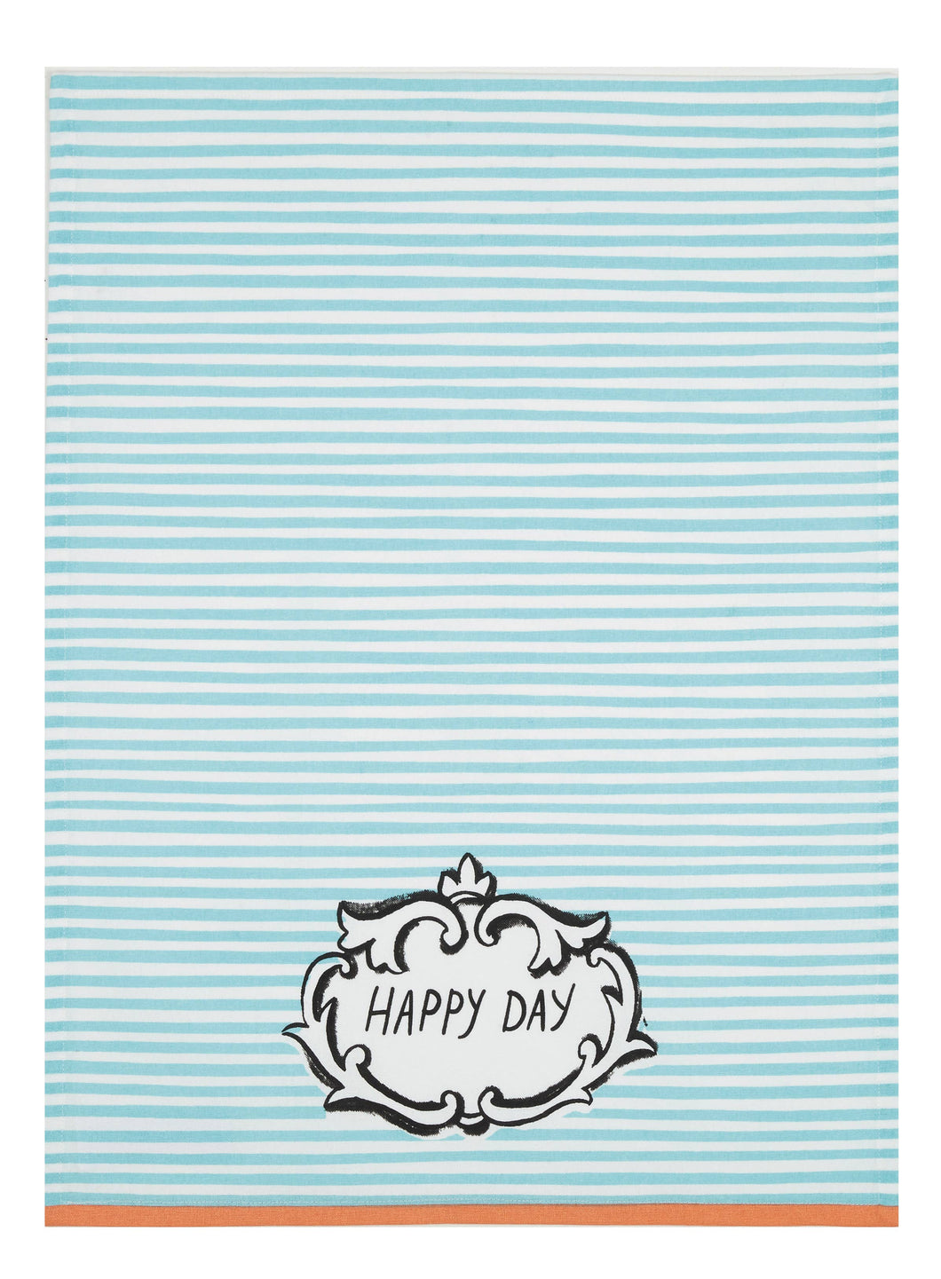 'Happy Day' blue stripe tea towel