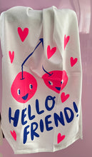 Load image into Gallery viewer, Cherries neon pink and blue tea towel
