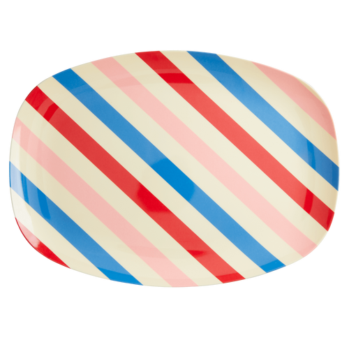 Melamine rectangular plate in candy stripe print