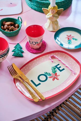 Christmas melamine rectangular plate with LOVE print