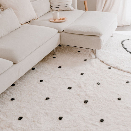 Black and white spot washable cotton rug