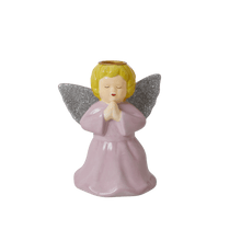 Load image into Gallery viewer, Ceramic baby pink angel candleholder with glitter wings 
