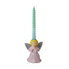 Load image into Gallery viewer, Ceramic baby pink angel candleholder with glitter wings 
