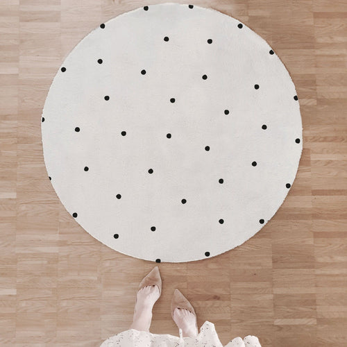 black and white spot round washable rug