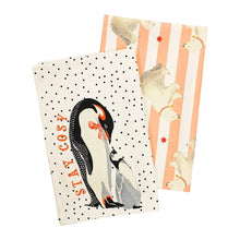 Load image into Gallery viewer, Set of 2 penguin &amp; polar bear tea towels by Yvonne Ellen
