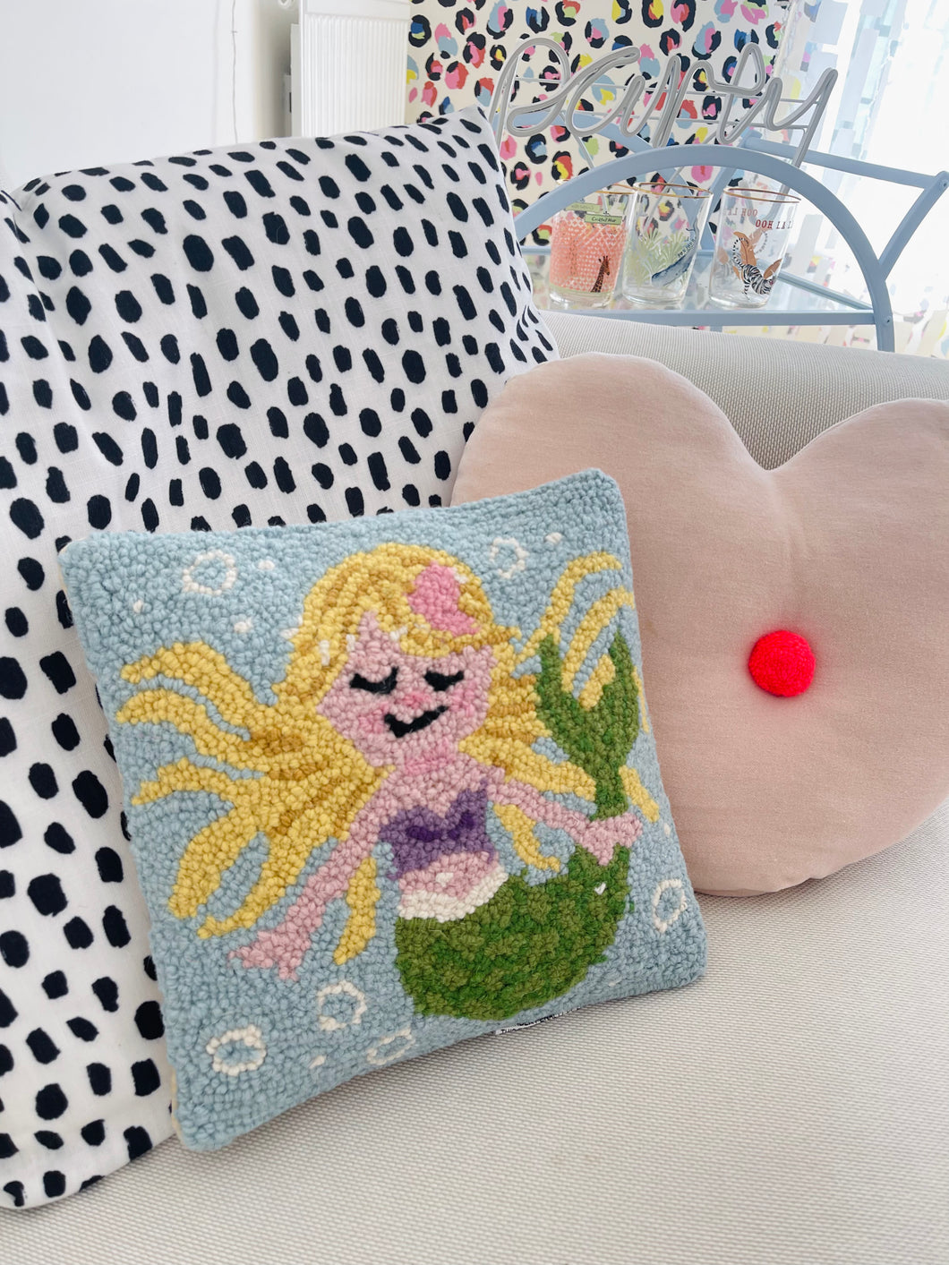 Square mermaid wool hook cushion