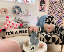 Load image into Gallery viewer, It&#39;s a vibe cushion styled in a colourful living room
