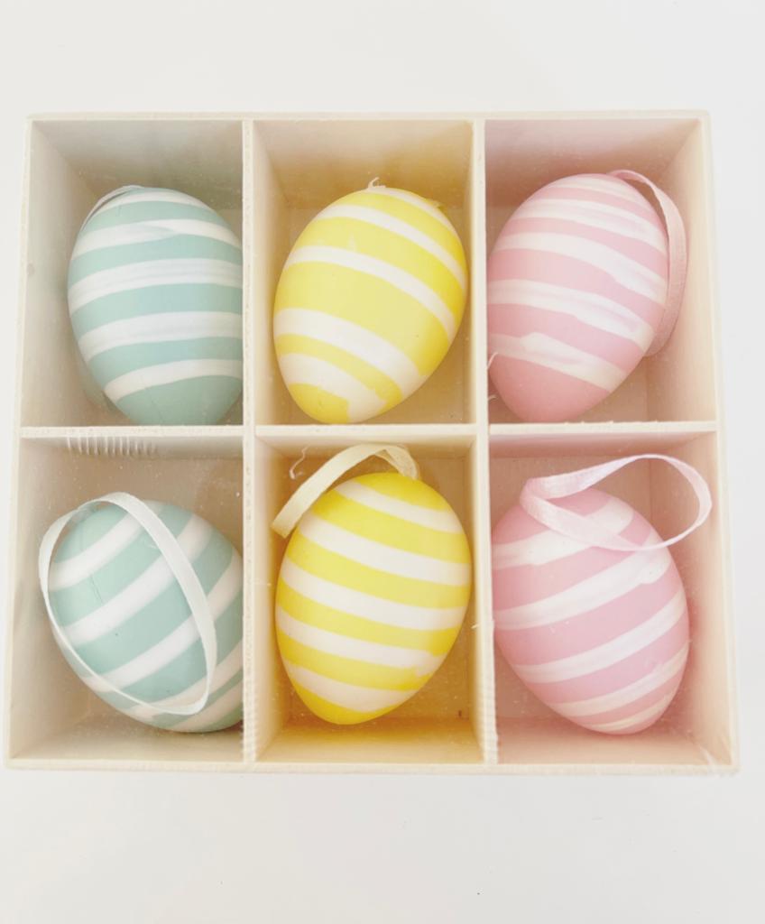 Pastel striped decorative eggs by Gisela Graham - set of 6